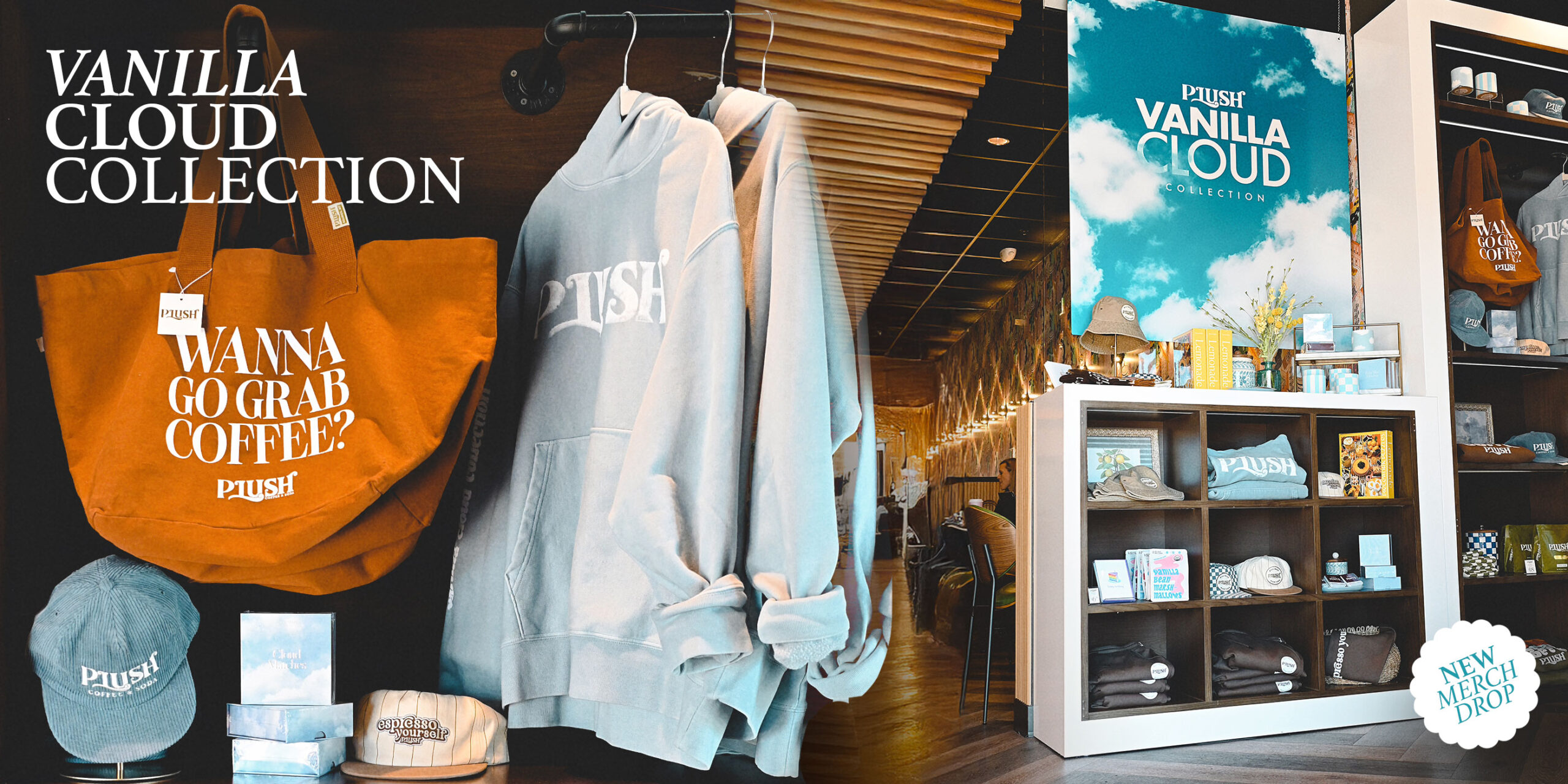 Plush Vanilla Cloud Collection: new merch drop with totes, hoodies and caps